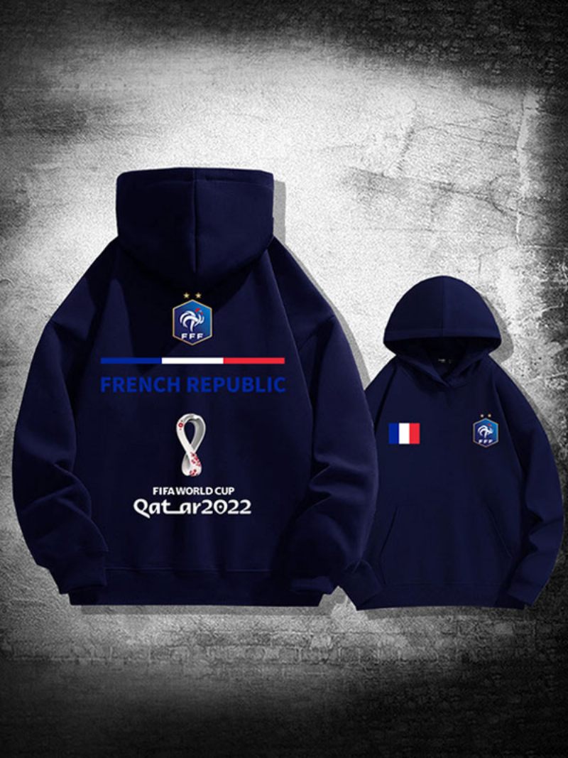 Sweat À Capuche Blanc Homme Equipe France Qatar 2022 Haut Manches Longues - Bleu Profond