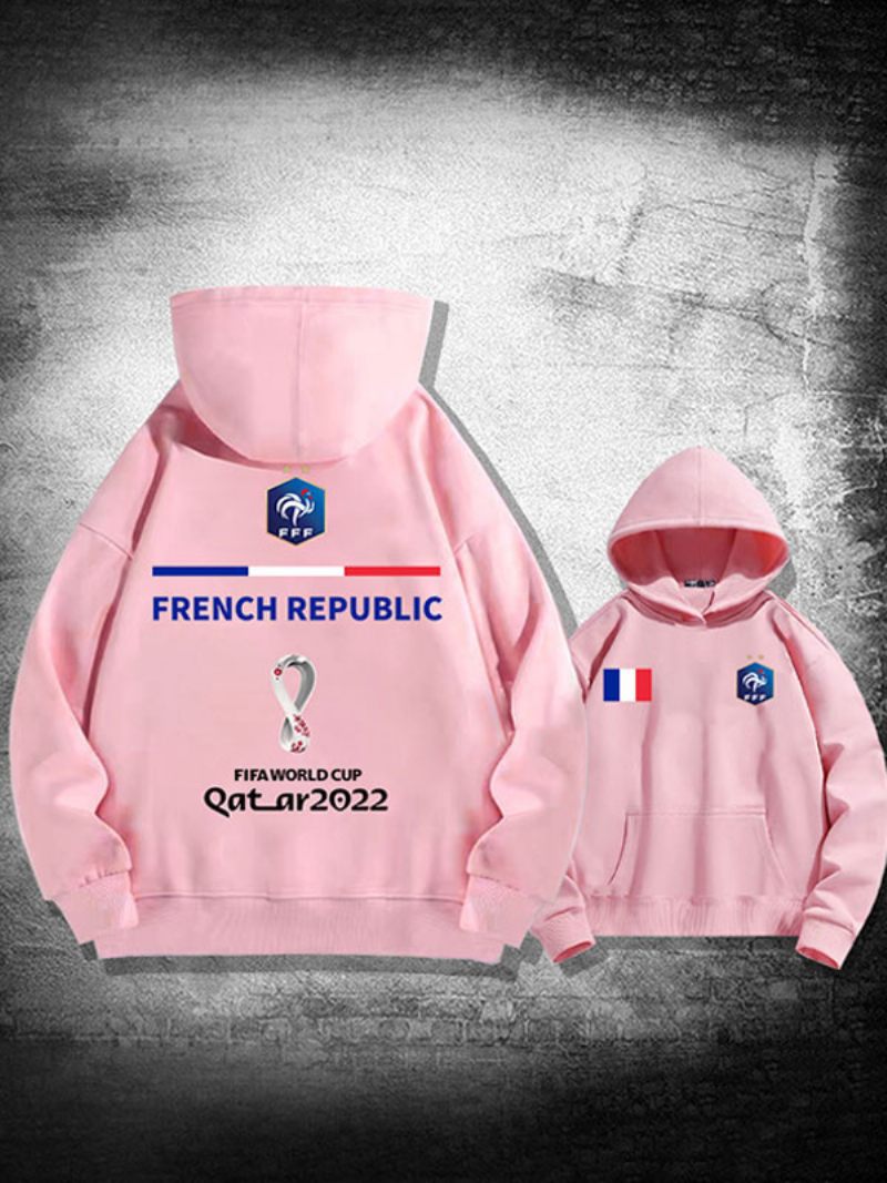 Sweat À Capuche Blanc Homme Equipe France Qatar 2022 Haut Manches Longues - Rose