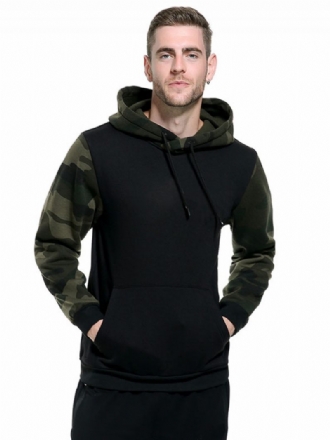 Sweat À Capuche Homme Manches Longues Camouflage Polyester Noir