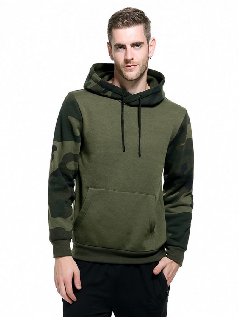 Sweat À Capuche Homme Manches Longues Camouflage Polyester Noir - Vert Chasseur