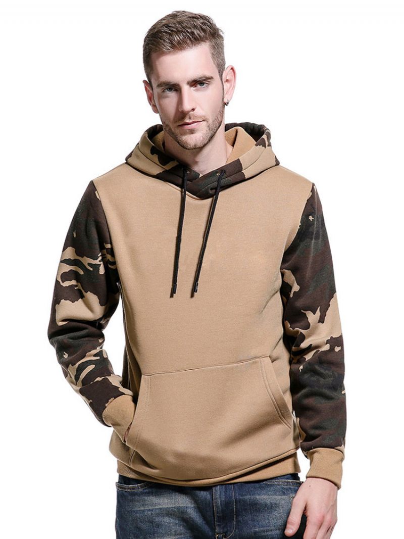 Sweat À Capuche Homme Manches Longues Camouflage Polyester Noir - Kaki