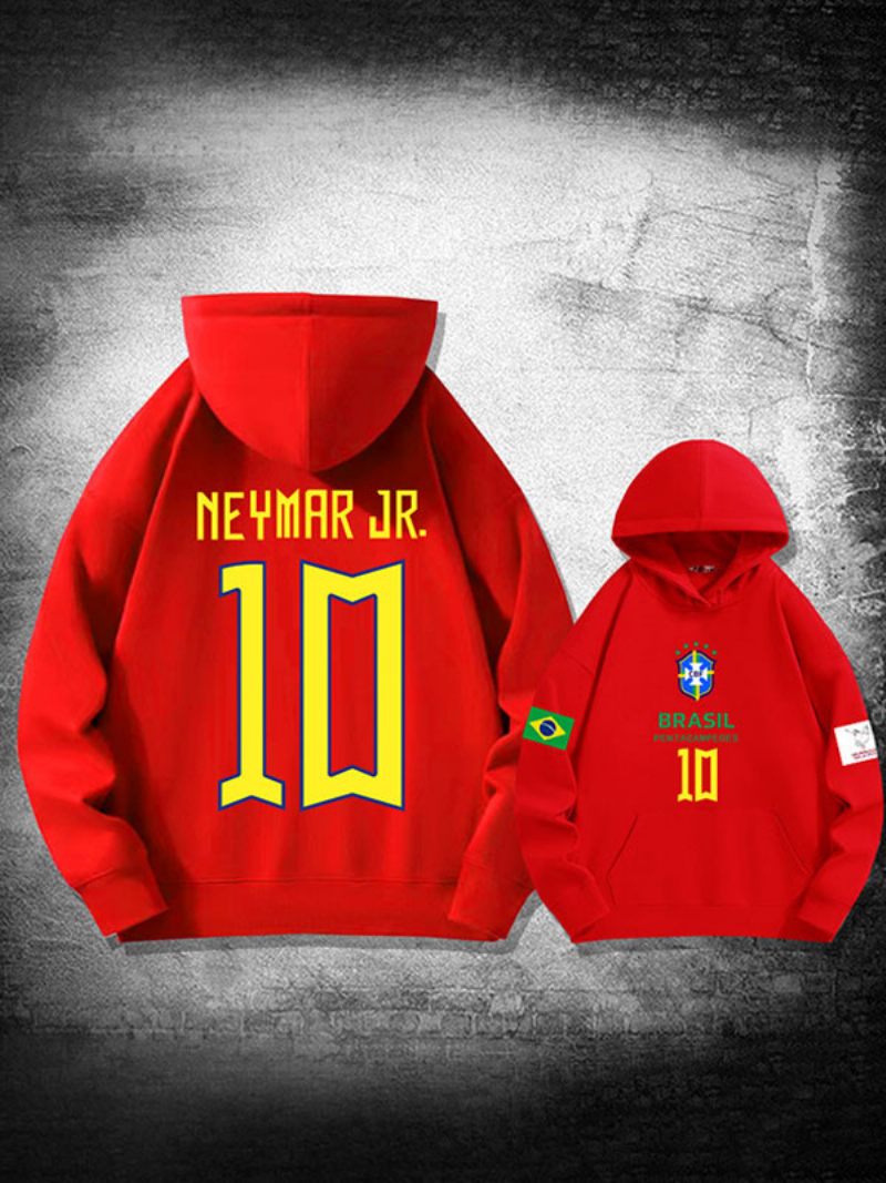 Sweat À Capuche Neymar Jr Qatar 2022 Manches Longues Pour Homme - Rouge