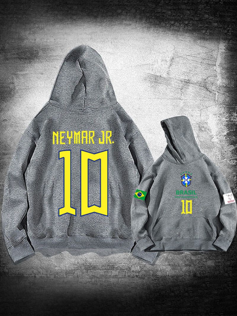 Sweat À Capuche Neymar Jr Qatar 2022 Manches Longues Pour Homme - Gris