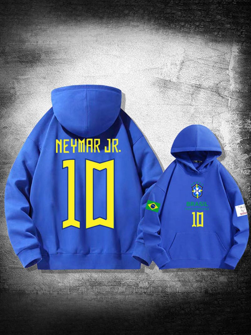 Sweat À Capuche Neymar Jr Qatar 2022 Manches Longues Pour Homme - Bleu