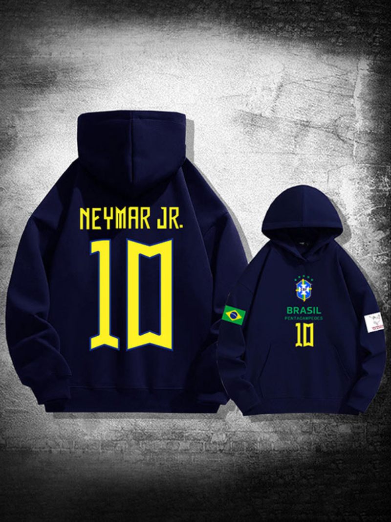 Sweat À Capuche Neymar Jr Qatar 2022 Manches Longues Pour Homme - Bleu Foncé