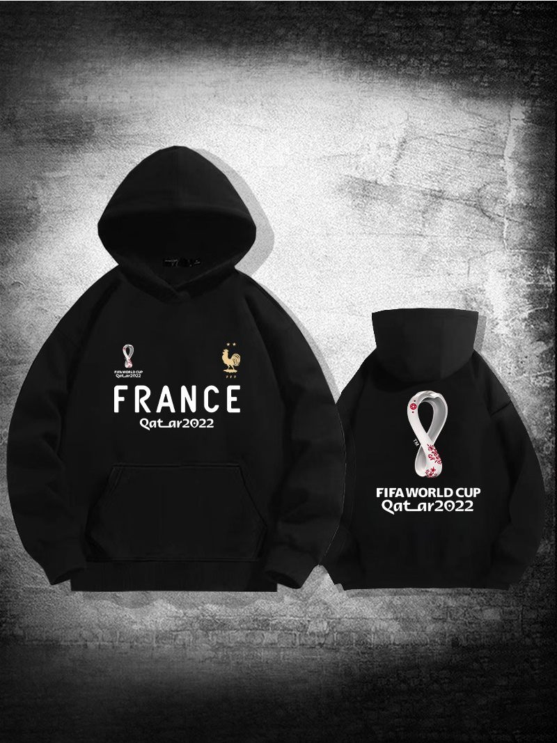 Sweat À Capuche Noir Homme Equipe France Qatar 2022 Haut Manches Longues