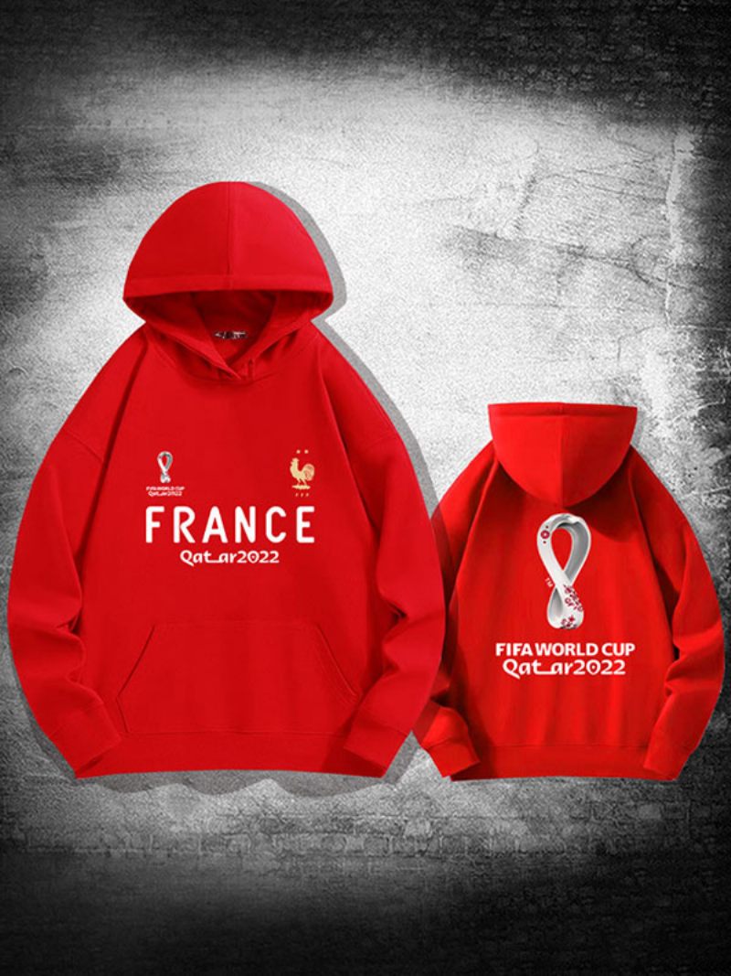 Sweat À Capuche Noir Homme Equipe France Qatar 2022 Haut Manches Longues - Rouge