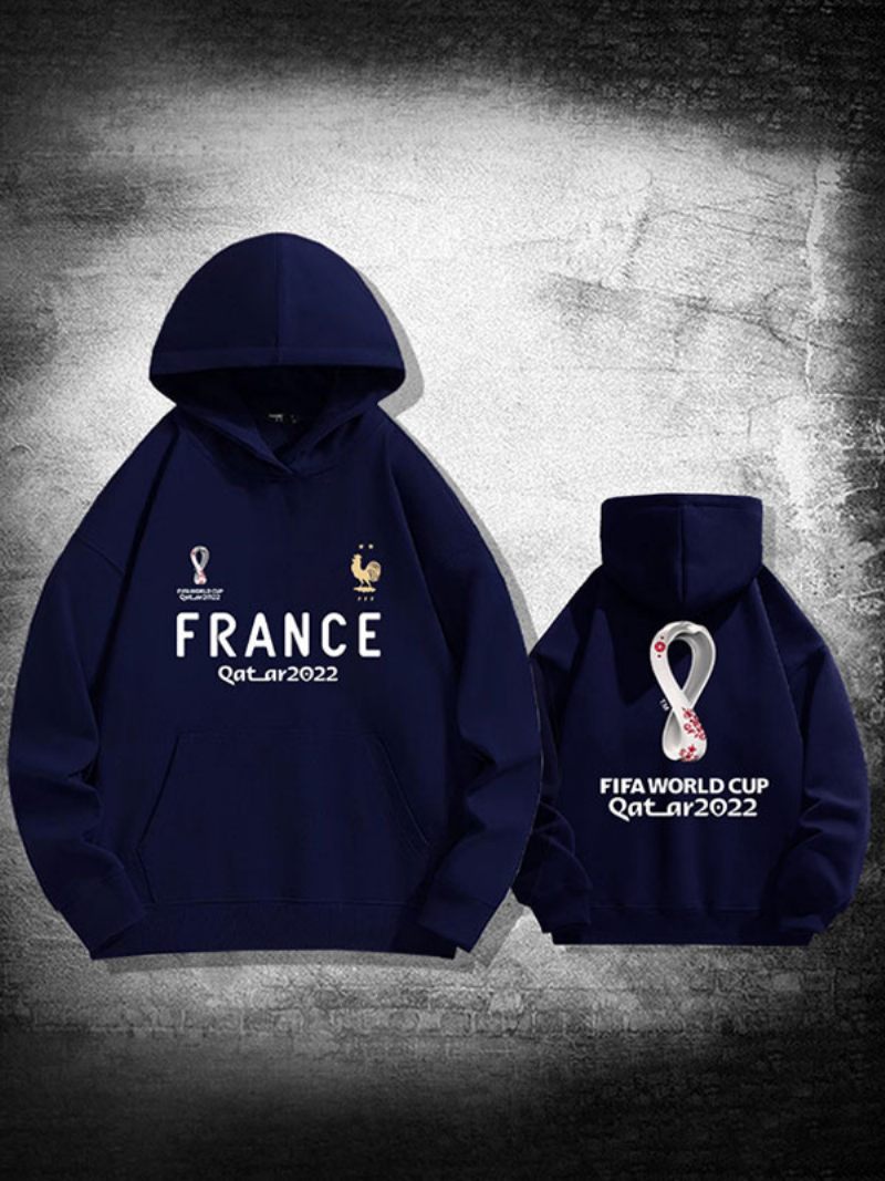 Sweat À Capuche Noir Homme Equipe France Qatar 2022 Haut Manches Longues - Bleu Foncé