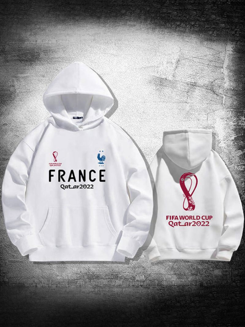 Sweat À Capuche Noir Homme Equipe France Qatar 2022 Haut Manches Longues - Blanc