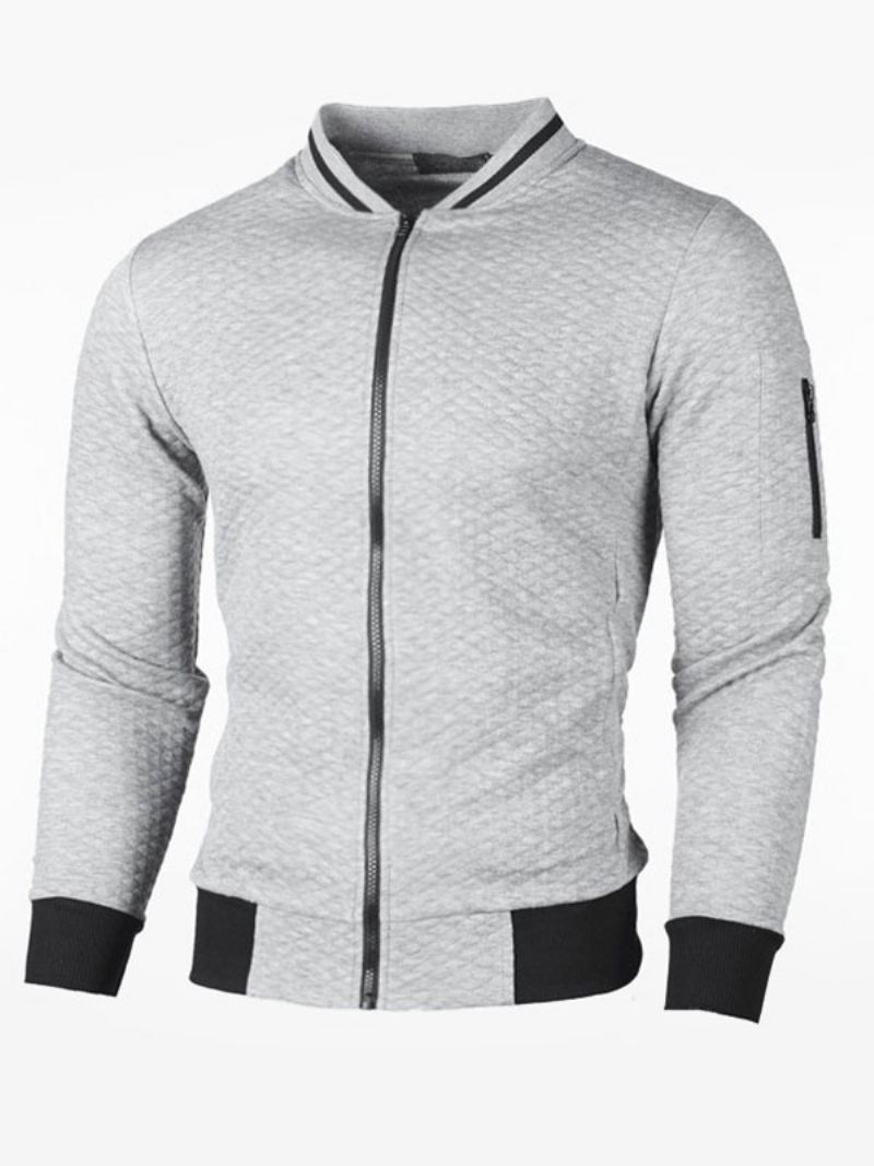 Sweat-shirt À Capuche Pour Hommes Col Portrait Manches Longues Polyester Gris Foncé - Gris Clair