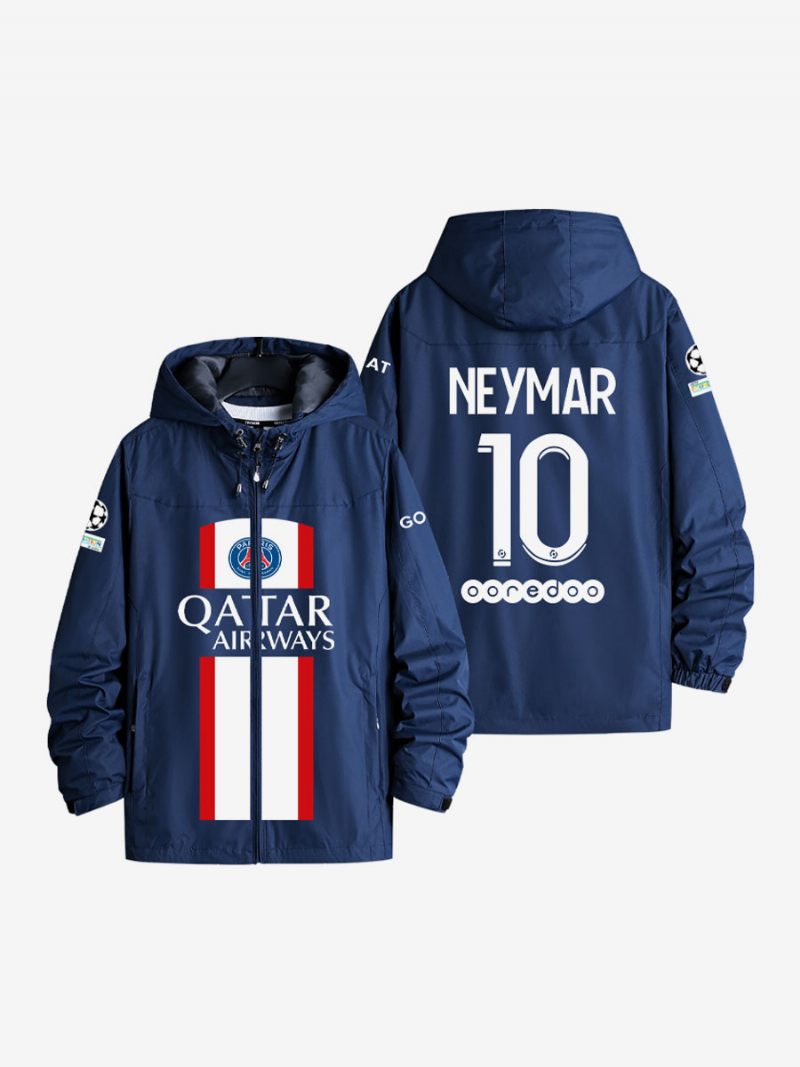 Veste À Capuche Psg Numéro 10 Neymar Jr Pour Homme Manteau Bleu Avec Fermeture Éclair