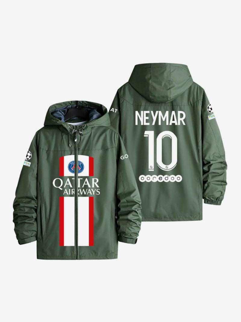 Veste À Capuche Psg Numéro 10 Neymar Jr Pour Homme Manteau Bleu Avec Fermeture Éclair - Vert Chasseur