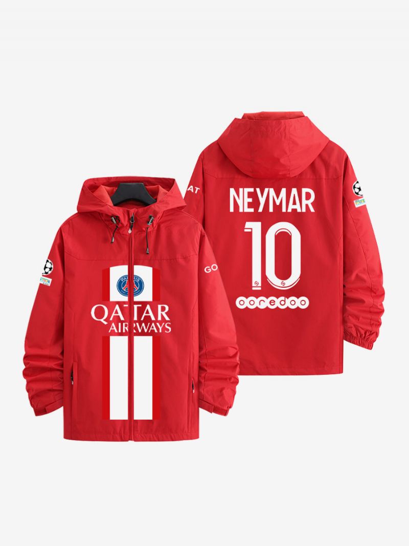 Veste À Capuche Psg Numéro 10 Neymar Jr Pour Homme Manteau Bleu Avec Fermeture Éclair - Rouge