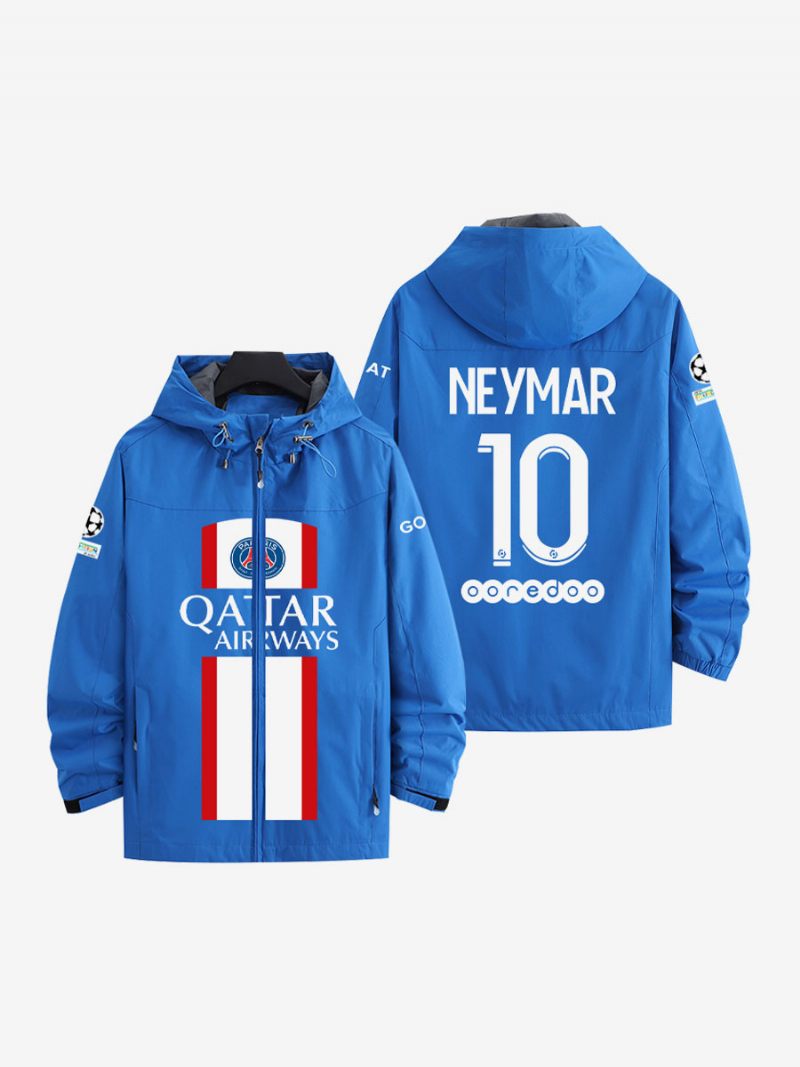 Veste À Capuche Psg Numéro 10 Neymar Jr Pour Homme Manteau Bleu Avec Fermeture Éclair - Bleu