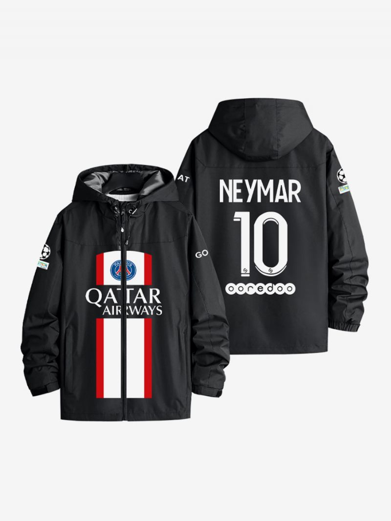 Veste À Capuche Psg Numéro 10 Neymar Jr Pour Homme Manteau Bleu Avec Fermeture Éclair - Noir