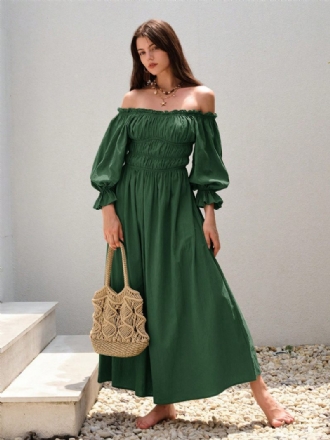 Robe À Épaules Dénudées Pour Femmes Plissée Robes Longues Décontractées Quotidiennes Vert