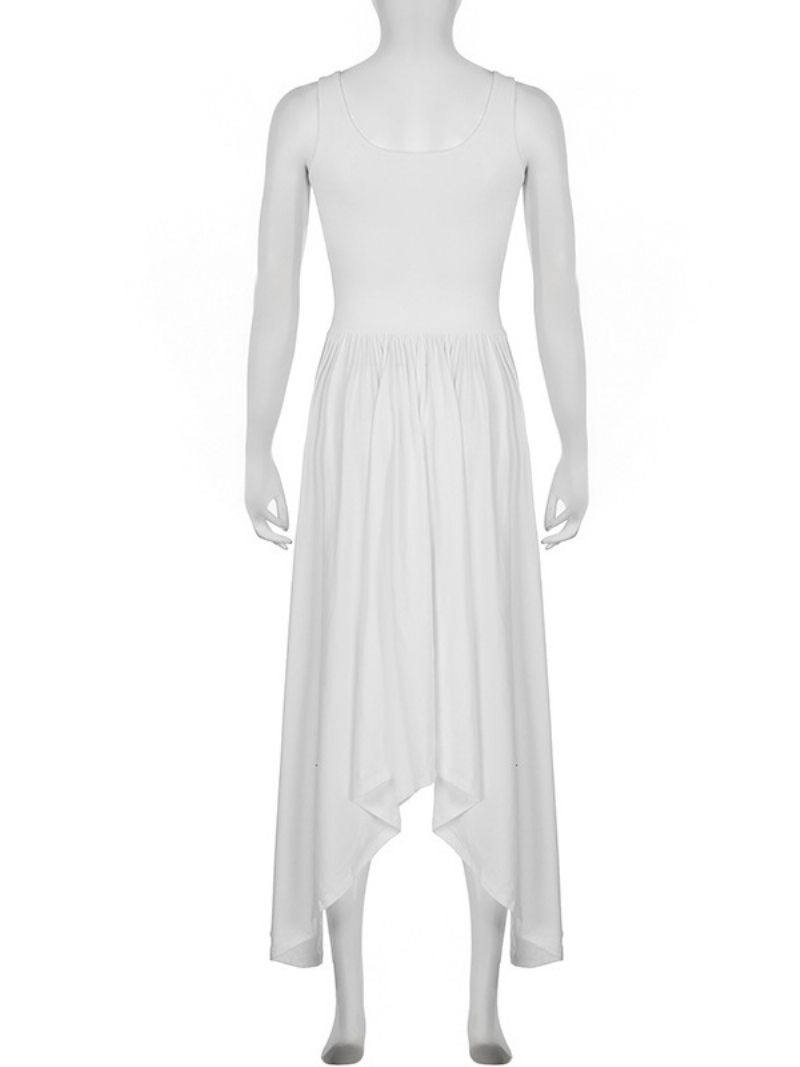 Robe D'été Blanche Pour Femmes Sans Manches Col U Bas Plissés Longues Robes Plage - Blanc