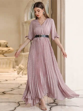 Robe Longue Col V Demi-manches Mousseline Soie Bal Pour Les Femmes