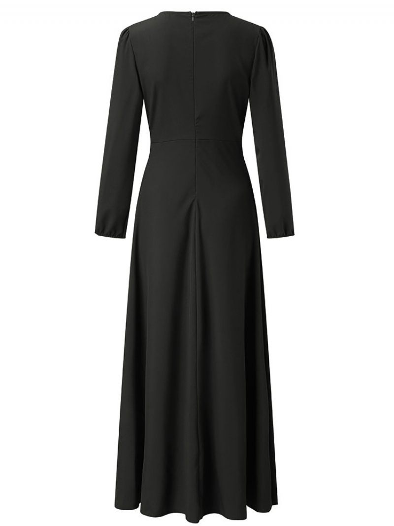 Robe Longue À Col V Pour Femme Avec Ceinture Épaules Fortes Et Robes Bal Trapèze - Noir