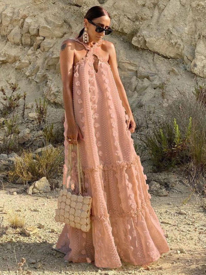 Robe Longue Sans Manches Pour Femmes Décontractée Surdimensionnée Longueur Au Sol - Rose