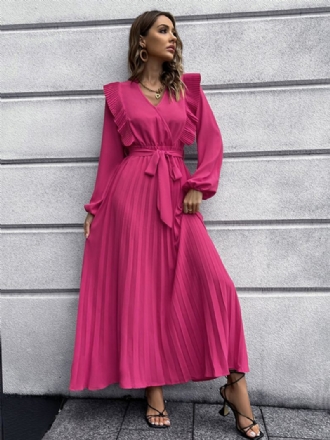 Robe Maxi Femme Col V Manches Longues Longue