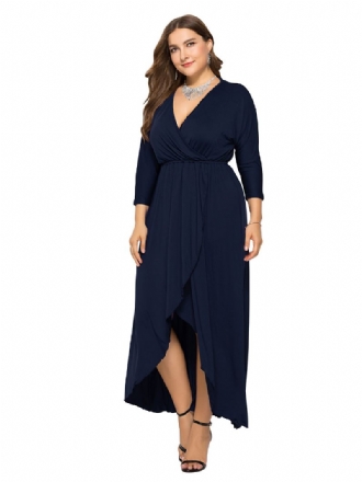 Robe Maxi Grande Taille Pour Femmes Bleu Bip Manches Longues Col V Longue Surdimensionnée