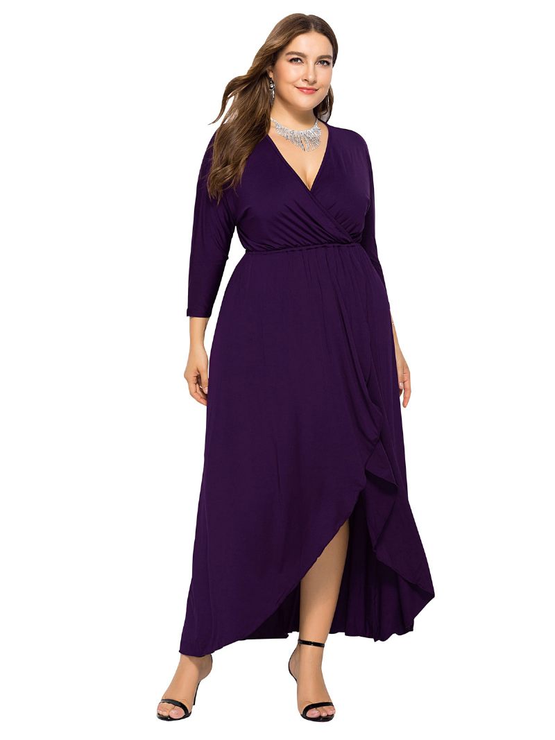 Robe Maxi Grande Taille Pour Femmes Bleu Bip Manches Longues Col V Longue Surdimensionnée - Violet