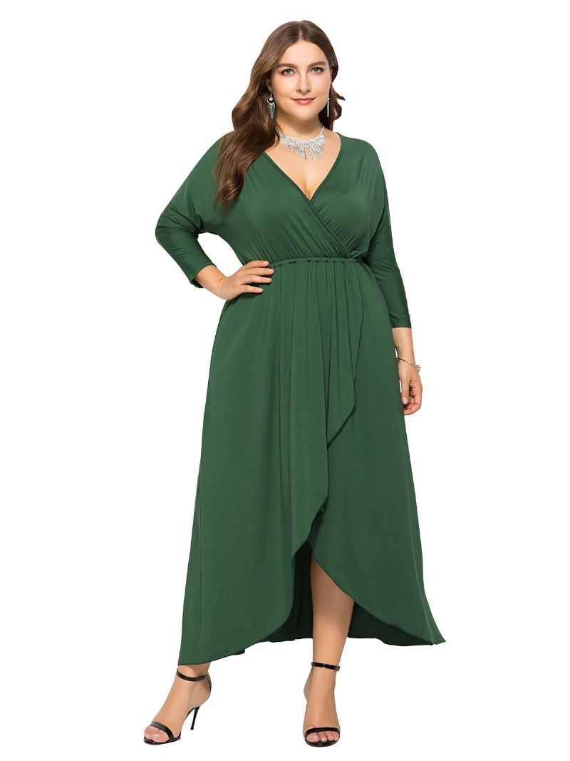 Robe Maxi Grande Taille Pour Femmes Bleu Bip Manches Longues Col V Longue Surdimensionnée - Vert