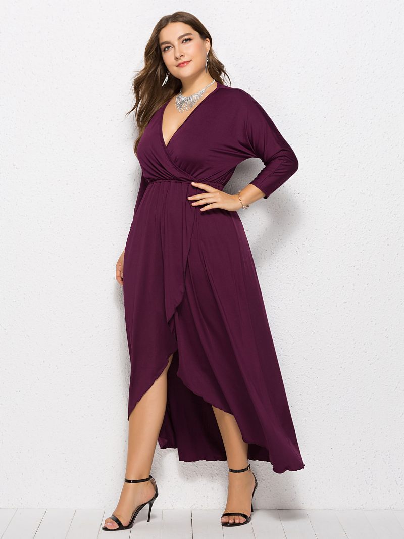 Robe Maxi Grande Taille Pour Femmes Bleu Bip Manches Longues Col V Longue Surdimensionnée - Fuchsia