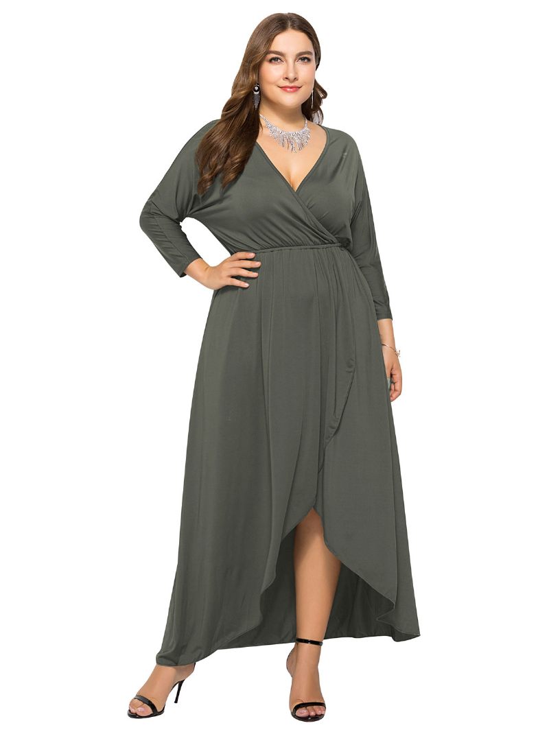 Robe Maxi Grande Taille Pour Femmes Bleu Bip Manches Longues Col V Longue Surdimensionnée - Gris