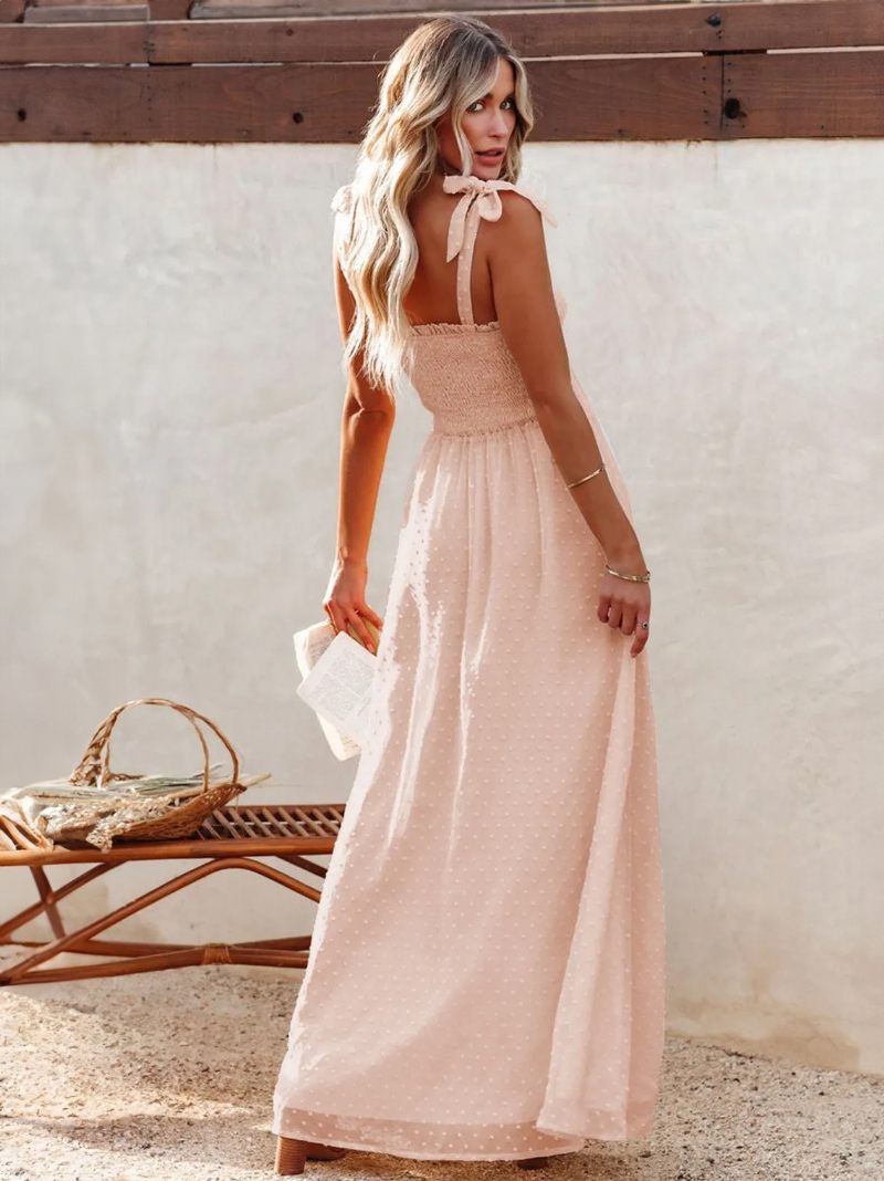 Robe Maxi Sans Manches Pour Femmes Tenue Décontractée Fente Basse Fendue Sur Le Devant Longueur Au Sol - Rose