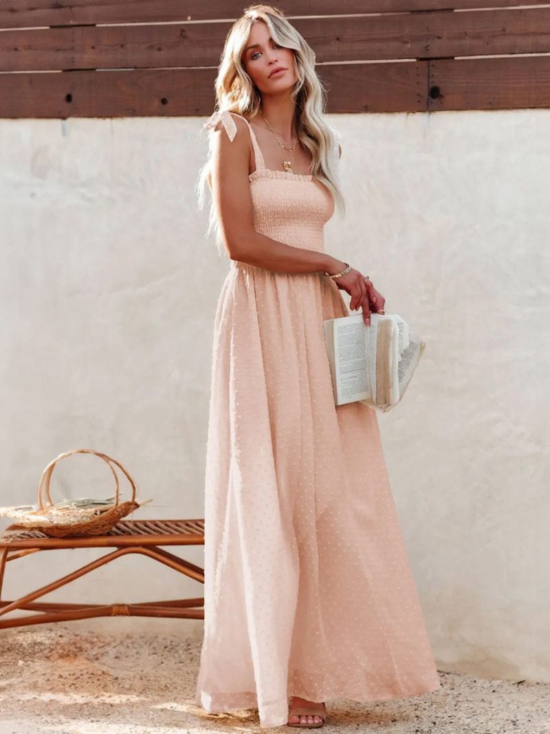 Robe Maxi Sans Manches Pour Femmes Tenue Décontractée Fente Basse Fendue Sur Le Devant Longueur Au Sol - Rose