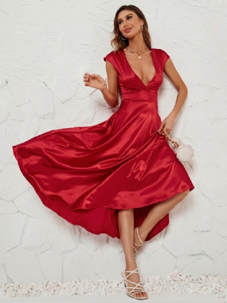 Robe Soirée Rouge Pour Femmes Plongeante Sans Manches Ligne A Sexy Robes Maxi Bal Et Rencontres