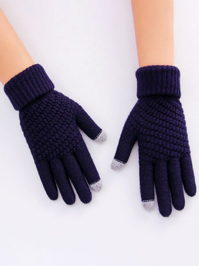 Gants Courts D'hiver Chauds Et Chauffés Pour Femmes - Bleu Marine Foncé