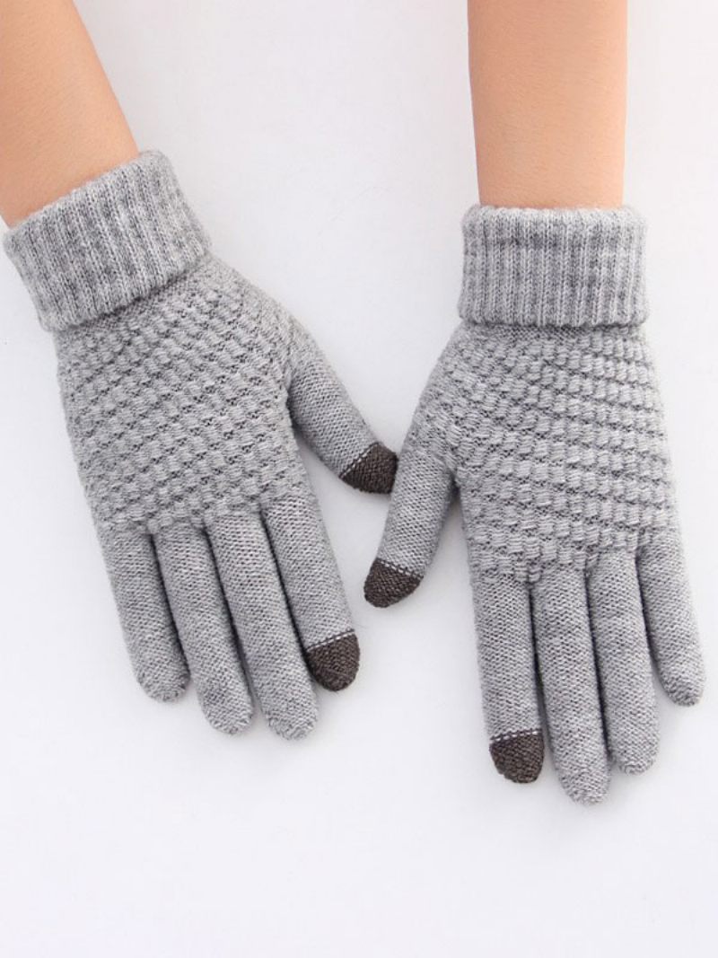 Gants Courts D'hiver Chauds Et Chauffés Pour Femmes - Gris Clair