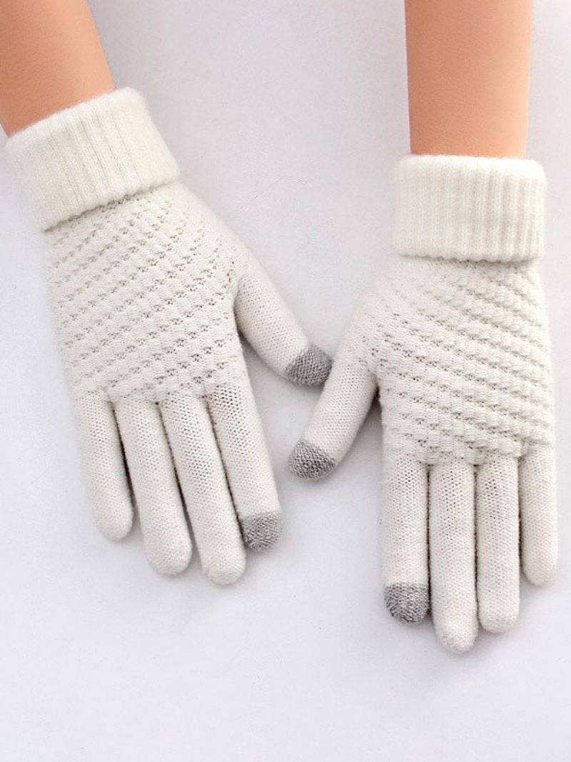 Gants Courts D'hiver Chauds Et Chauffés Pour Femmes - Blanc