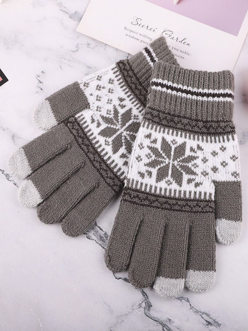 Gants Courts D'hiver Chauds Et Chauffés Pour Femmes Imprimés Décoration Noël - Gris Clair