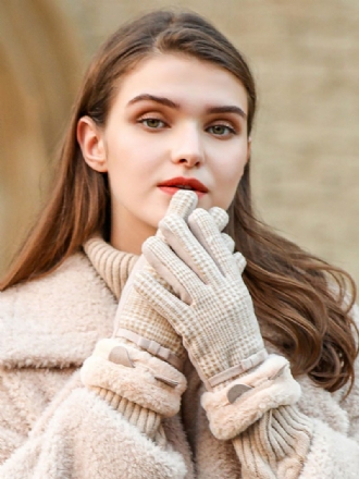 Gants Courts D'hiver Chauds Et Chauffés Pour Femmes Nœuds À Carreaux