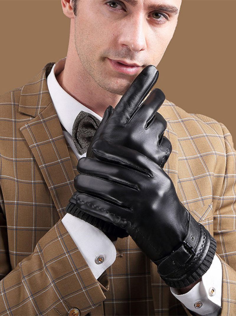 Gants Courts Imperméables Cuir D'hiver Chauffants Et Chauds Pour Hommes