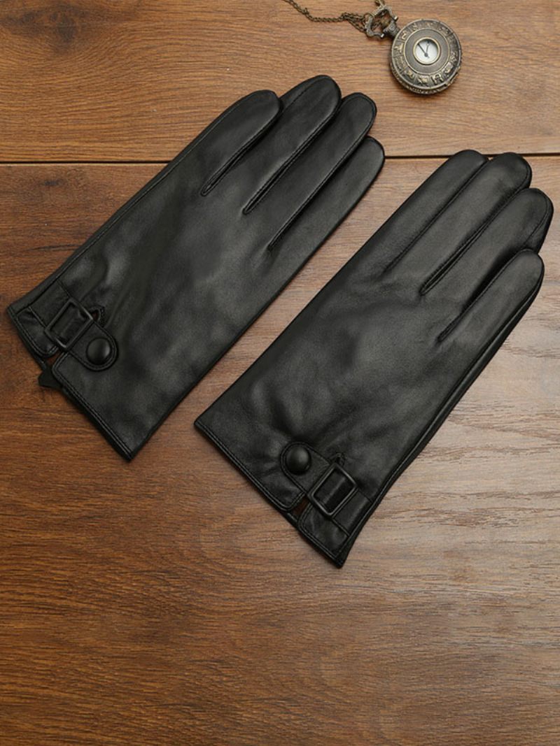 Gants Courts Imperméables Cuir D'hiver Chauffants Et Chauds Pour Hommes - Or Noir