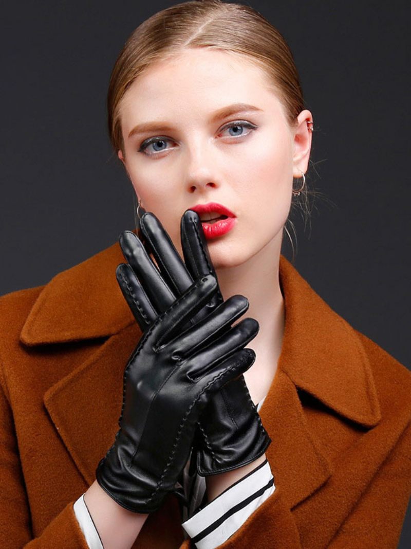 Gants Courts Imperméables Cuir D'hiver Chauffés Et Chauds Pour Femmes