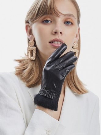 Gants Courts Imperméables Cuir D'hiver Chauffés Et Chauds Pour Femmes Nœuds