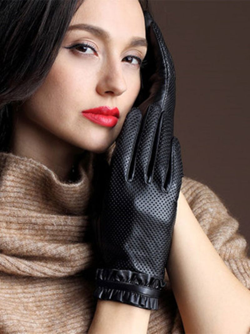 Gants Courts Imperméables Cuir D'unité Centrale D'hiver Dames Volants Pour L'automne Et L'hiver - Noir