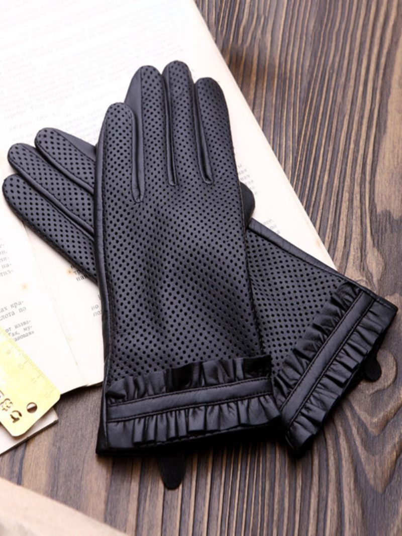 Gants Courts Imperméables Cuir D'unité Centrale D'hiver Dames Volants Pour L'automne Et L'hiver - Noir