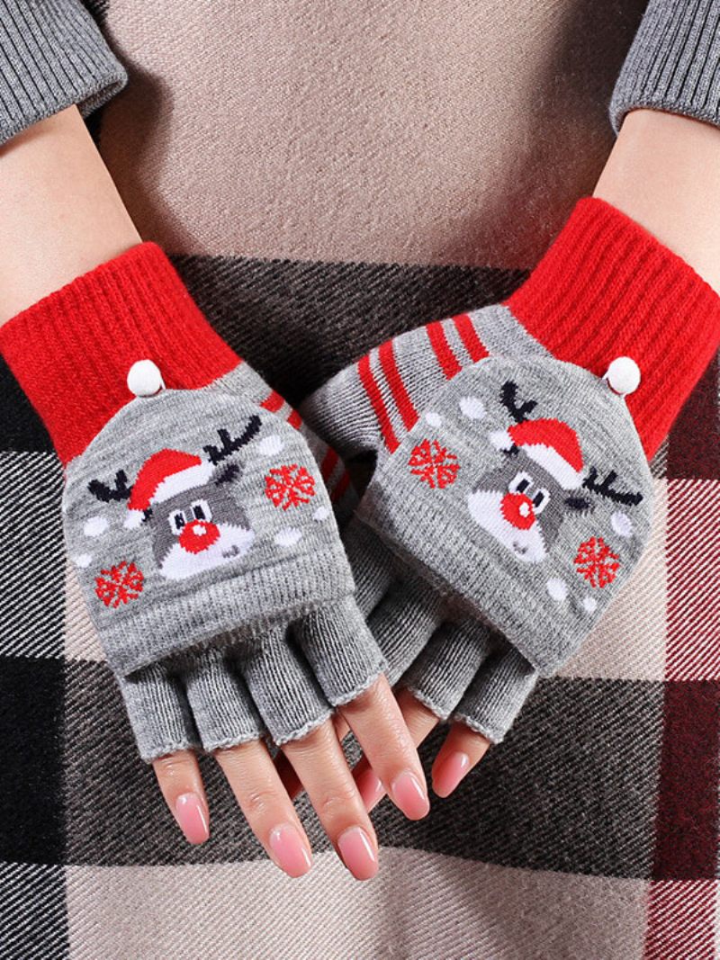 Gants Courts Sans Doigts Pour Femmes Imprimés Décoration Noël Chauds Et Chauffés L'hiver