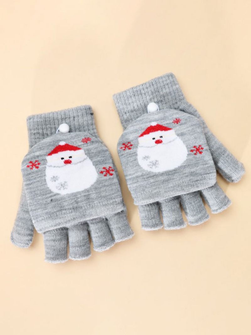 Gants Courts Sans Doigts Pour Femmes Imprimés Décoration Noël Chauds Et Chauffés L'hiver - Gris Clair