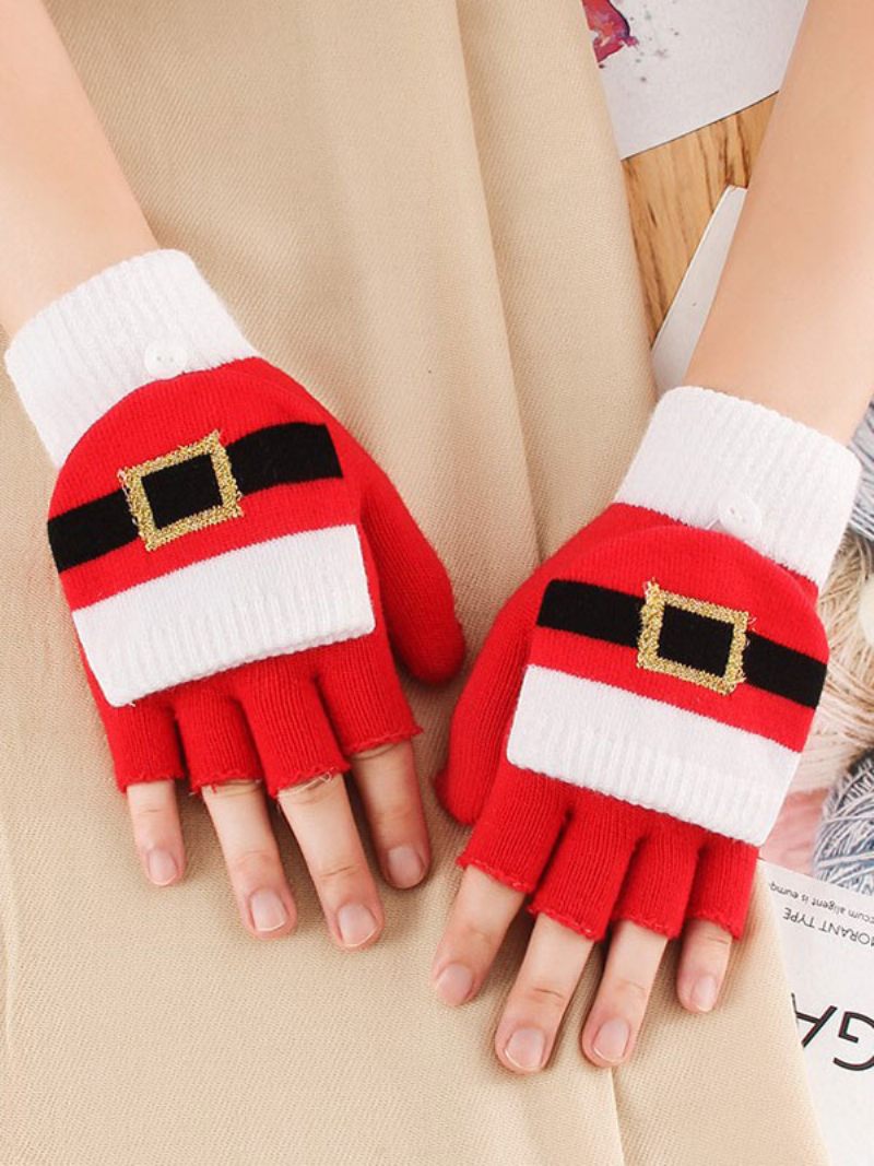 Gants Courts Sans Doigts Pour Femmes Imprimés Décoration Noël Chauds Et Chauffés L'hiver - Blanc