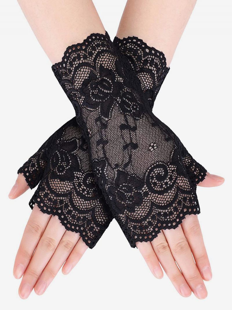 Gants Dentelle Noire Pour Femmes Sans Doigts