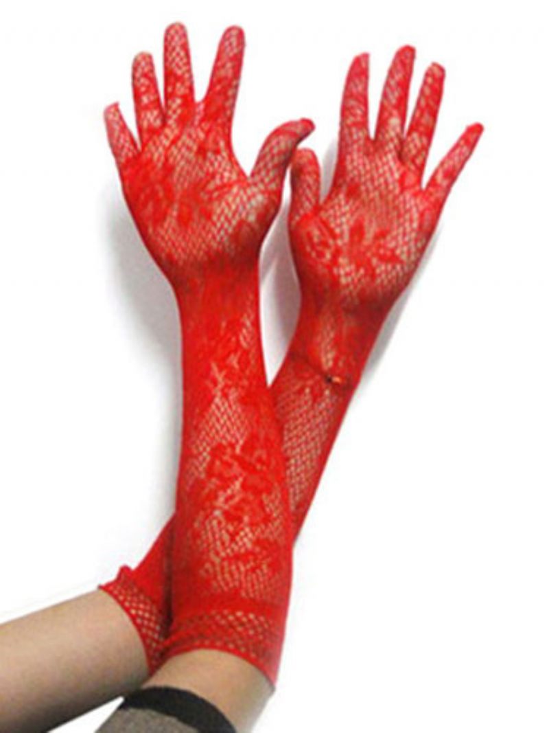 Gants Femme Chambre Carnaval Dentelle Rouge Courts Accessoires Costume Sexy