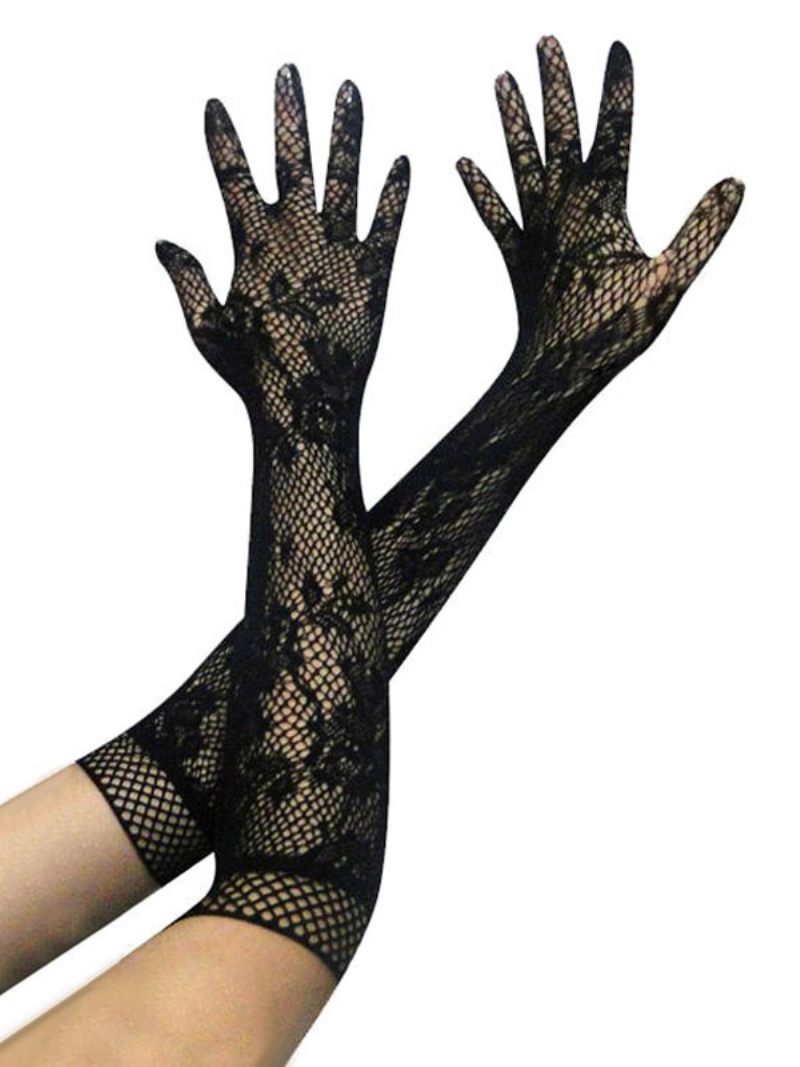 Gants Femme Chambre Carnaval Dentelle Rouge Courts Accessoires Costume Sexy - Noir